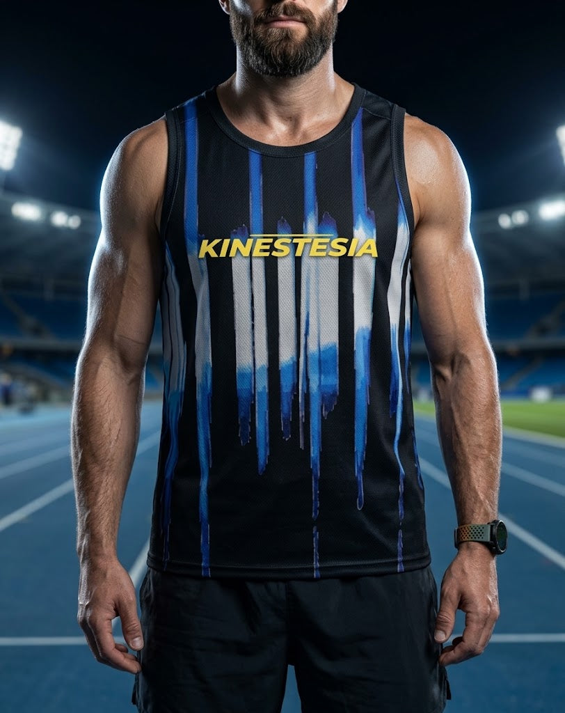 PLAYERA TANK HOMBRE SIN MANGAS NEGRA LINEAS AZULES