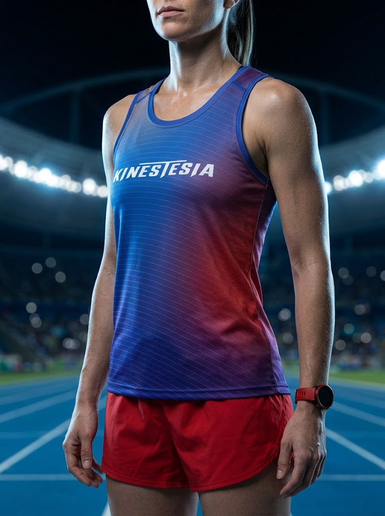 PLAYERA TANK MUJER SIN MANGAS AZUL ROJO MIXED DEGRADADO