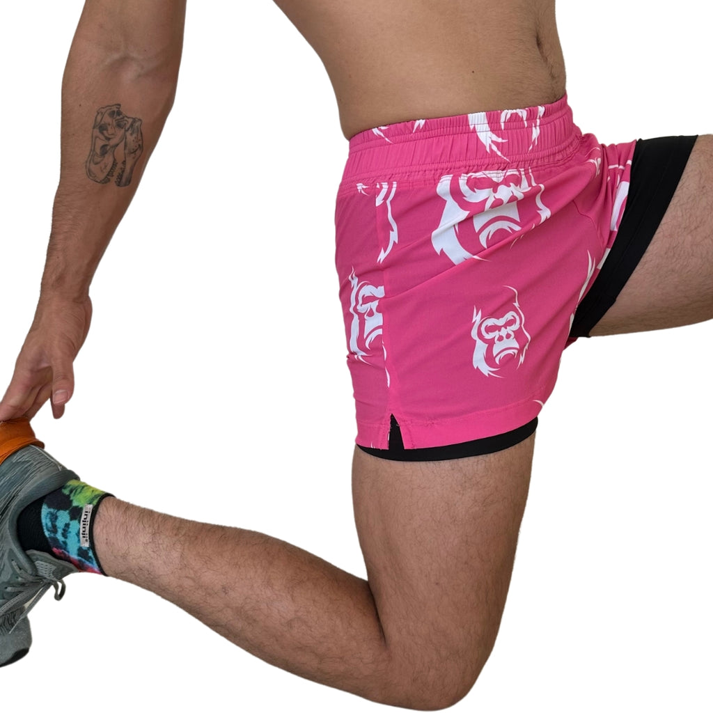 Short deportivo de mujer — SHORT ROSA JUNGLE CON LICRA INTERNA PARA HOMBRE — Kinestesia. Activewear premium.