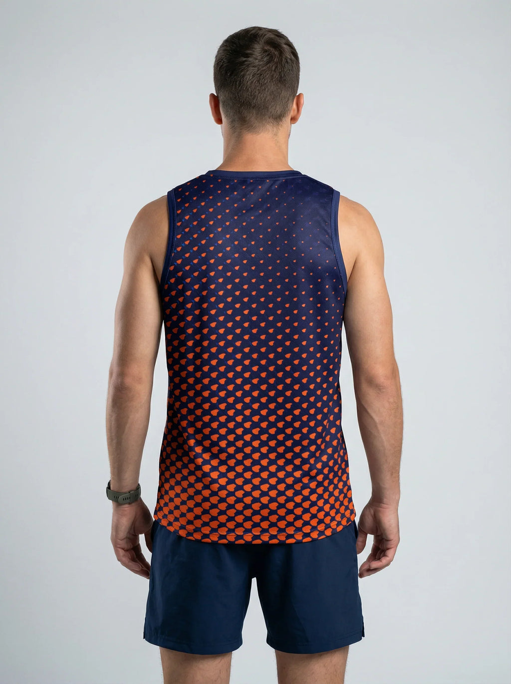 PLAYERA TANK HOMBRE SIN MANGAS NARANJA AZUL MIXED ESTAMPADO