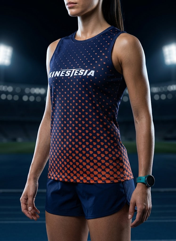 PLAYERA TANK MUJER SIN MANGAS NARANJA AZUL MIXED ESTAMPADO