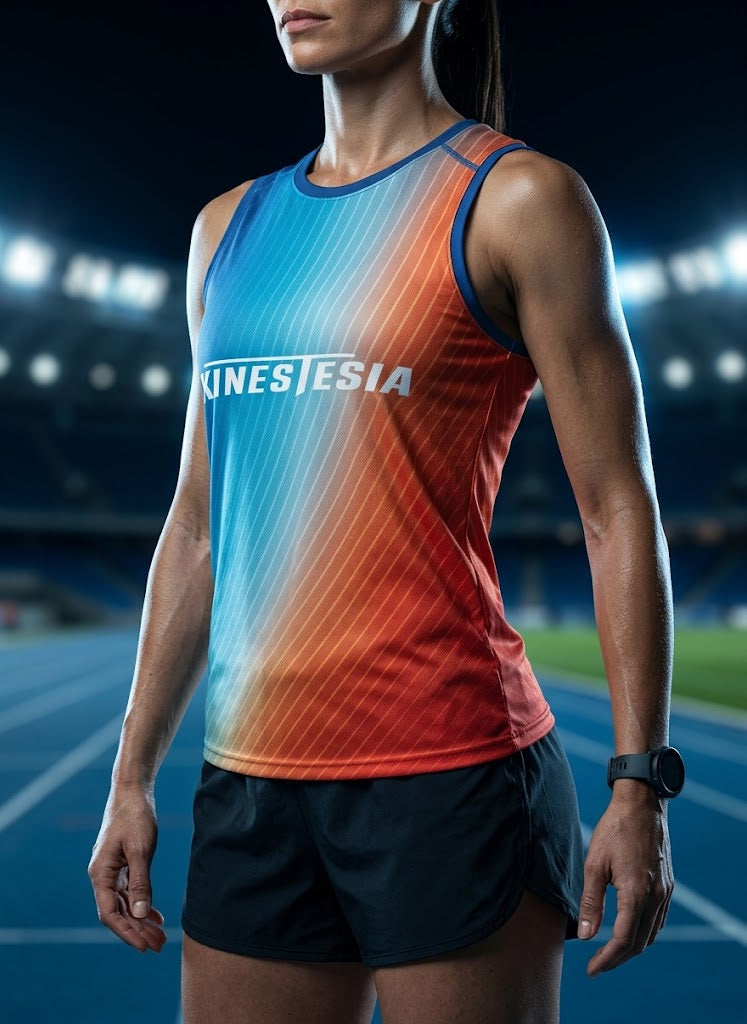 PLAYERA TANK MUJER SIN MANGAS AZUL NARANJA MIXED DEGRADADO