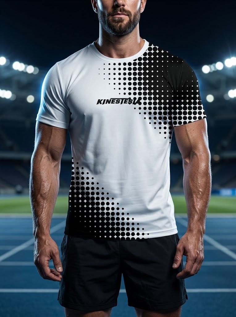 PLAYERA MANGA CORTA KINESTESIA BLANCA DEGRADADO NEGRA HOMBRE