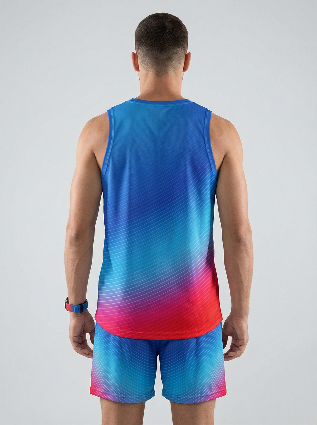 Playera deportiva de mujer — PLAYERA TANK HOMBRE SIN MANGAS AZUL FUCSIA ROJO MI — Kinestesia. Activewear premium.