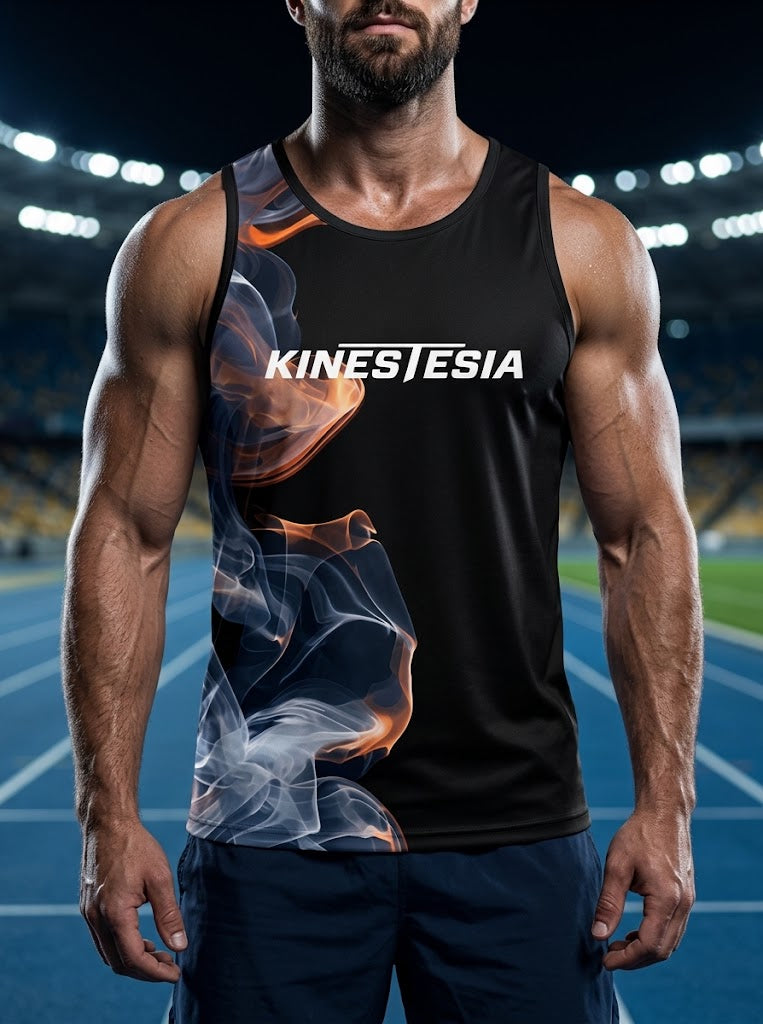 PLAYERA TANK HOMBRE SIN MANGAS NEGRA HUMO BLANCO ROJIZO