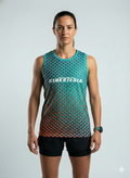 Playera deportiva KINESTESIA — PLAYERA TANK MUJER SIN MANGAS PUNTOS TURQUESA NARA | Ropa Deportiva México