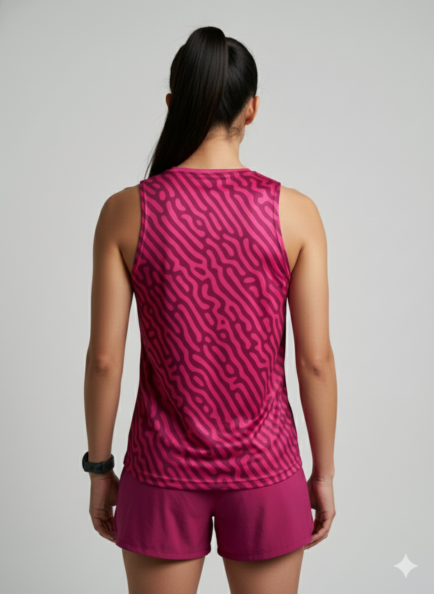 Playera deportiva de mujer — PLAYERA TANK MUJER SIN MANGAS ROSA MEXICANO ESTAMP — Kinestesia. Activewear premium.