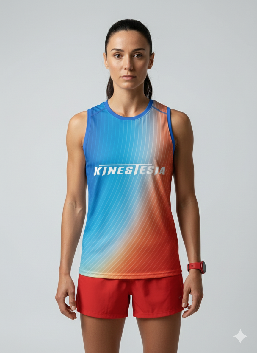 Playera deportiva KINESTESIA — PLAYERA TANK MUJER SIN MANGAS AZUL NARANJA MIXED D | Ropa Deportiva México