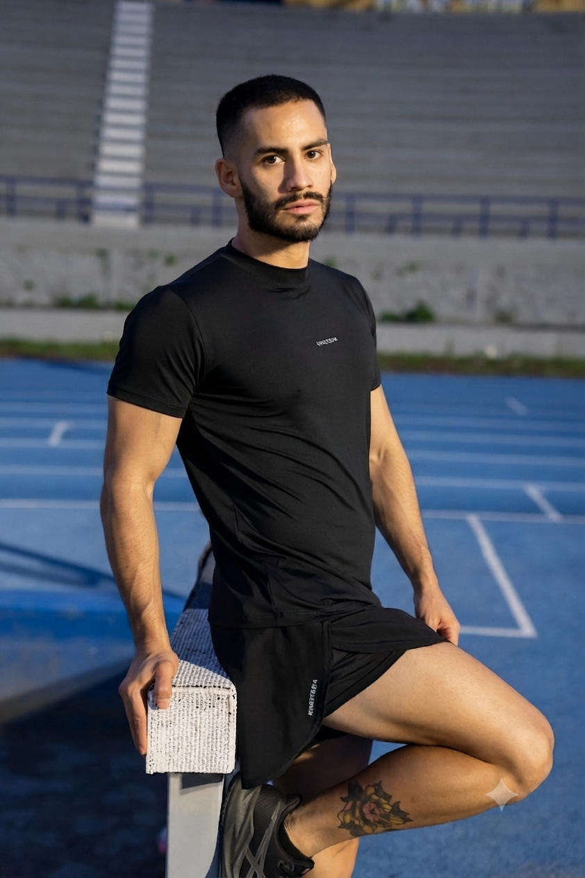 PLAYERA MANGA CORTA NEGRA PARA HOMBRE KINESTESIA
