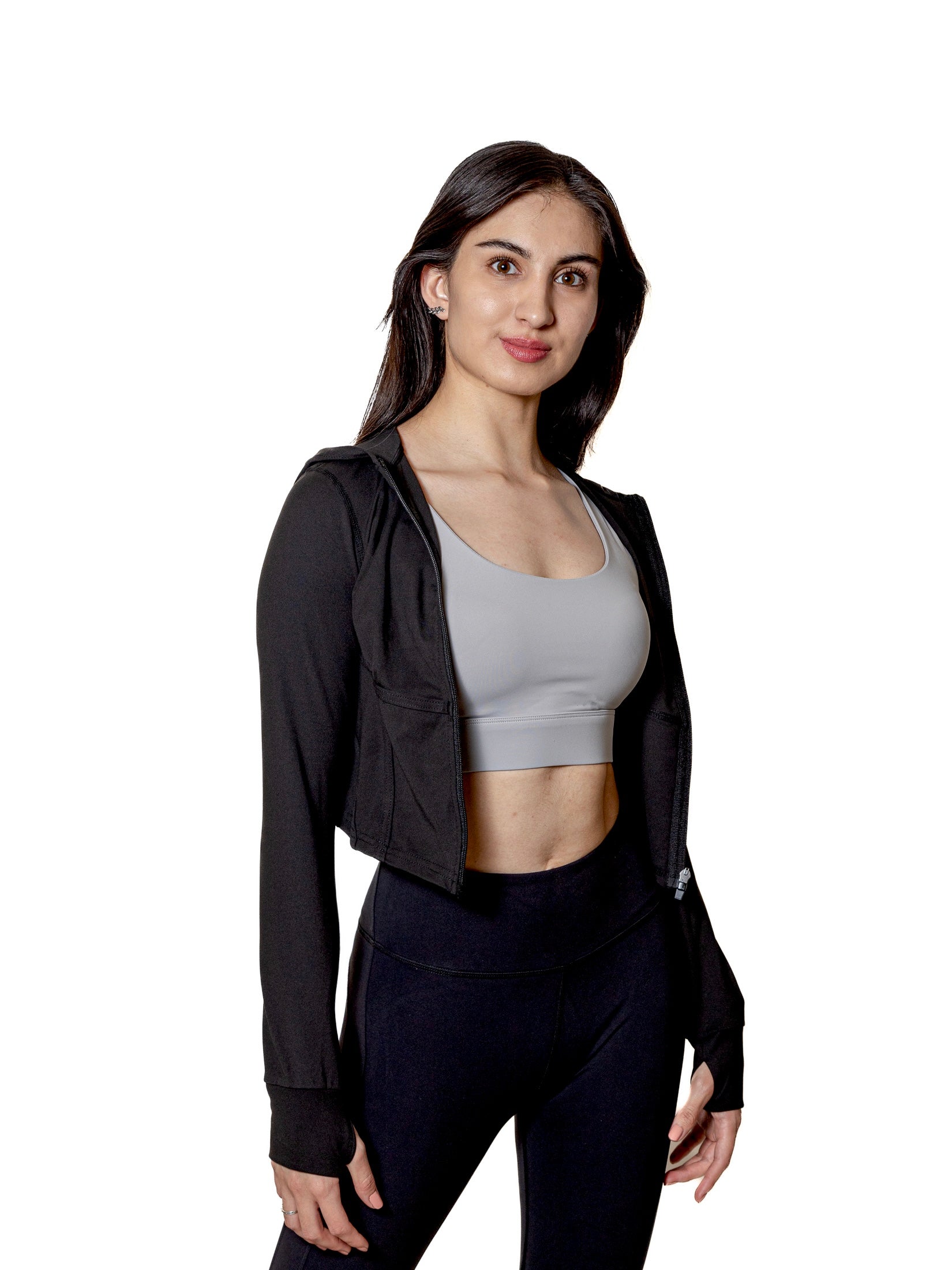 Set deportivo de mujer — JACKET NEGRO DE MUJER — Kinestesia. Activewear premium.