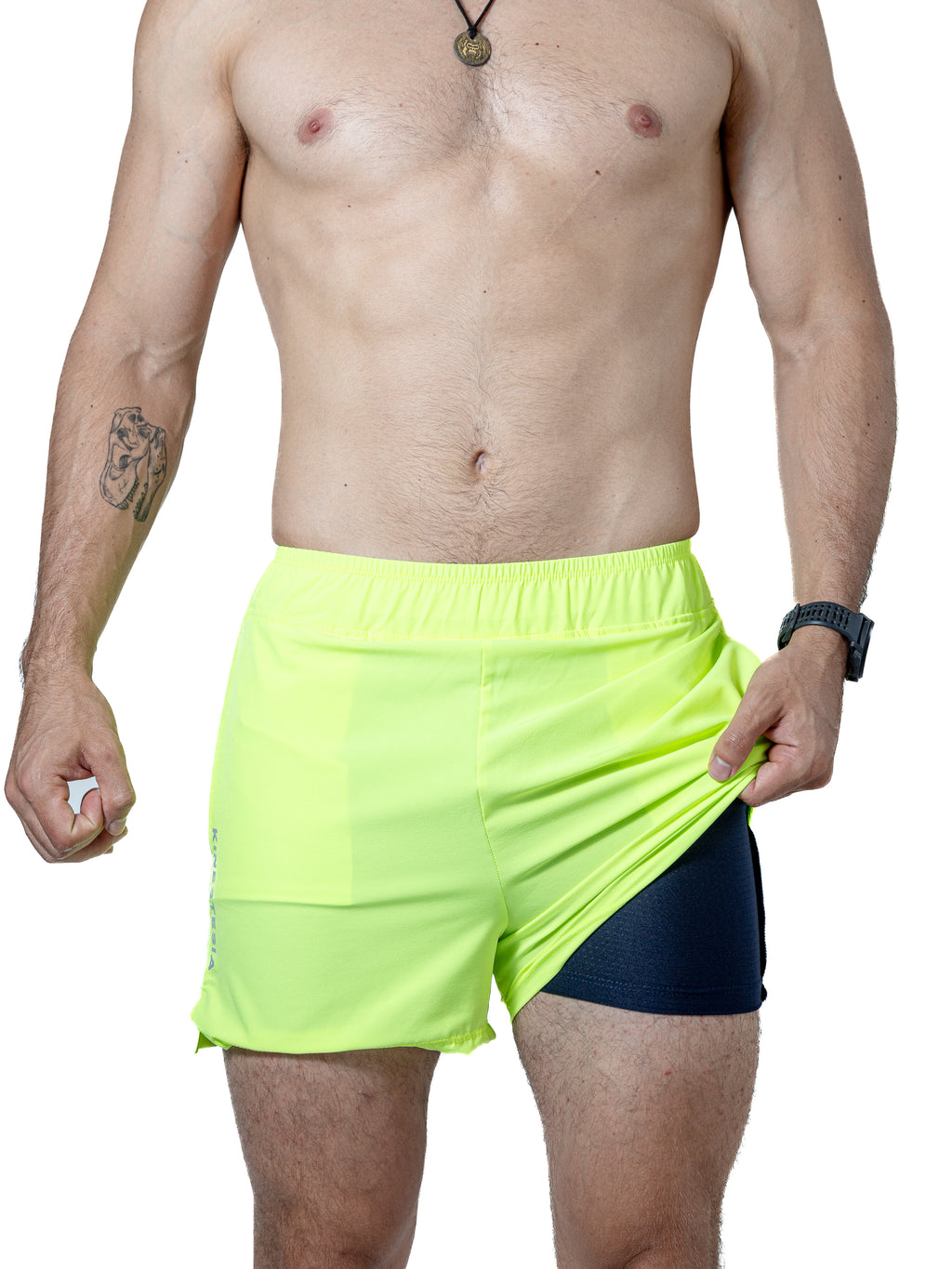 Short deportivo KINESTESIA — SHORT AMARILLO NEÓN CON LICRA INTERNA PARA HOMBRE | Ropa Deportiva México