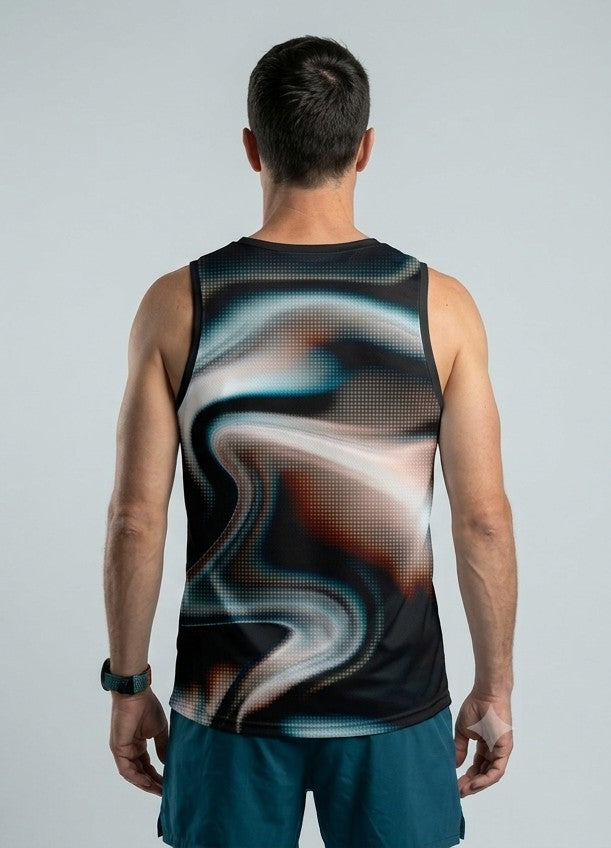 PLAYERA TANK HOMBRE SIN MANGAS NEGRA ONDAS TORNASOL