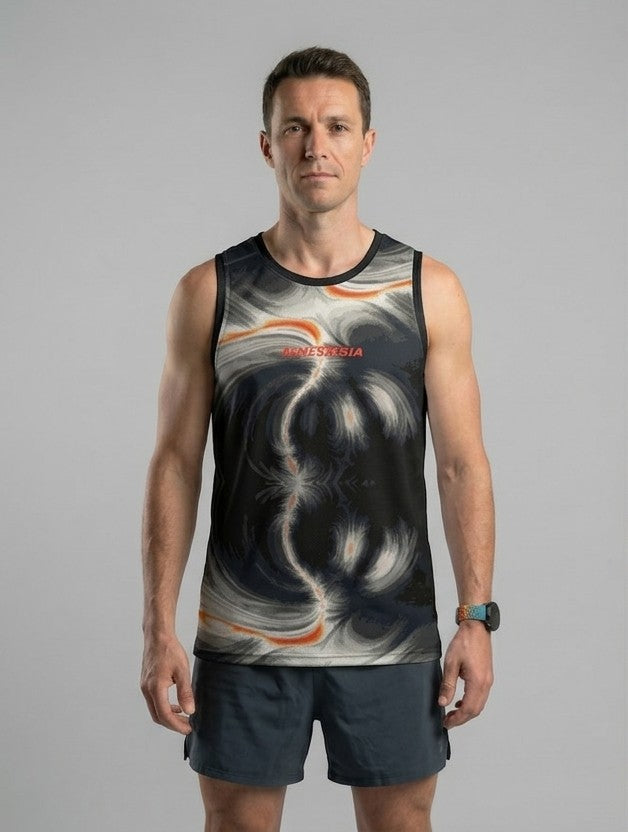 PLAYERA TANK HOMBRE SIN MANGAS ONDAS DEGRADADAS NEGRAS BEIGE