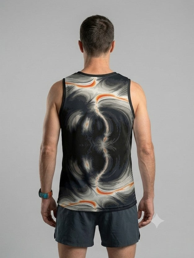 PLAYERA TANK HOMBRE SIN MANGAS ONDAS DEGRADADAS NEGRAS BEIGE