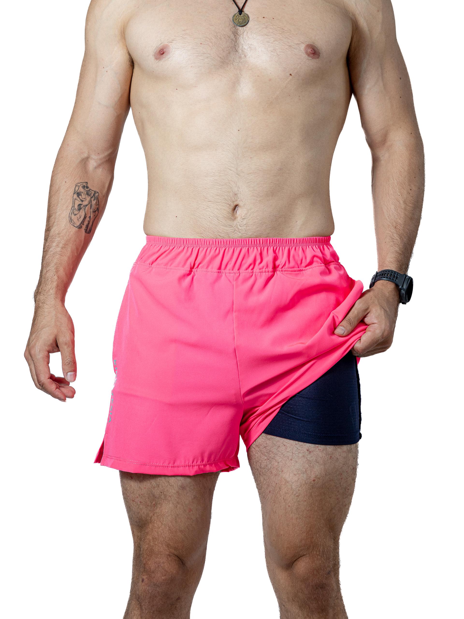 Short deportivo KINESTESIA — SHORT ROSA NEON CON LICRA INTERNA PARA HOMBRE | Ropa Deportiva México