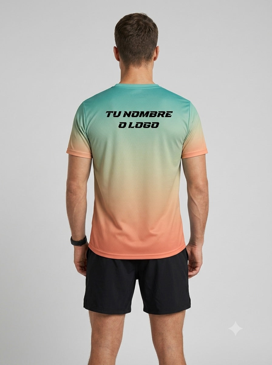 Playera deportiva de mujer — PLAYERA MANGA CORTA KINESTESIA VERDE DEGRADADO COR — Kinestesia. Activewear premium.