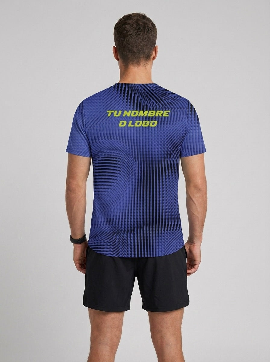 Playera deportiva de mujer — PLAYERA MANGA CORTA KINESTESIA NEGRA LINEAS PURPUR — Kinestesia. Activewear premium.