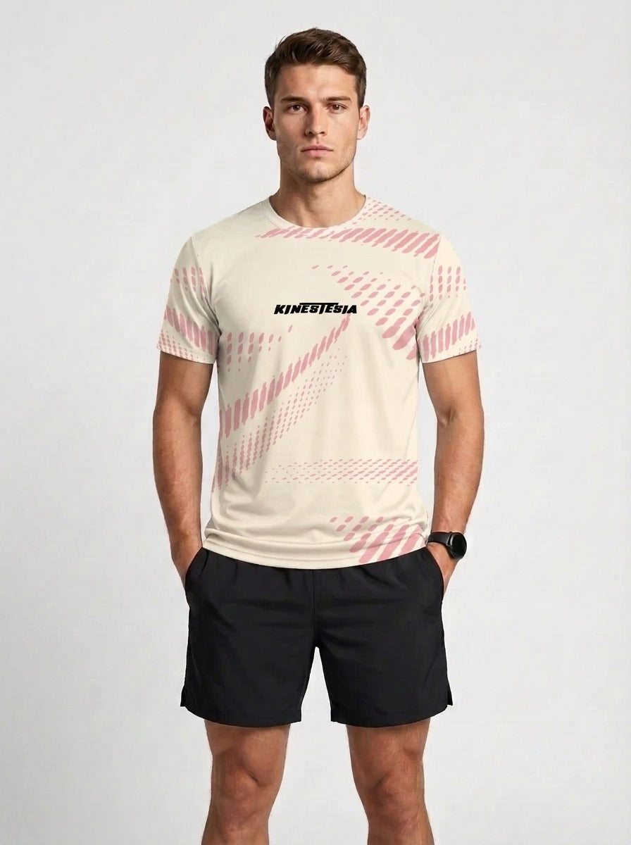 Playera deportiva KINESTESIA — PLAYERA MANGA CORTA KINESTESIA BEIGE DETALLES ROSA | Ropa Deportiva México