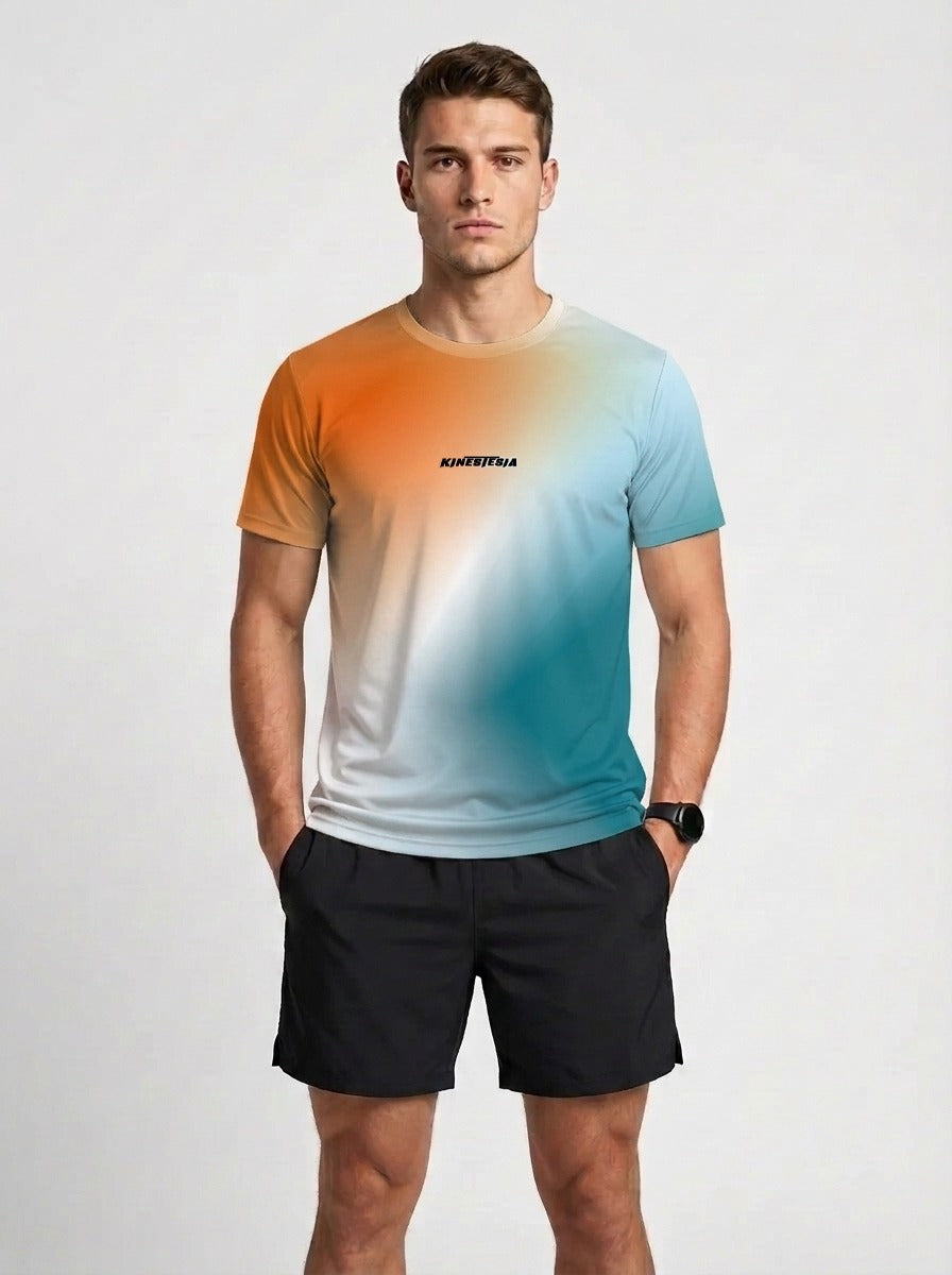 Playera deportiva KINESTESIA — PLAYERA MANGA CORTA KINESTESIA NARANJA DEGRADADO V | Ropa Deportiva México