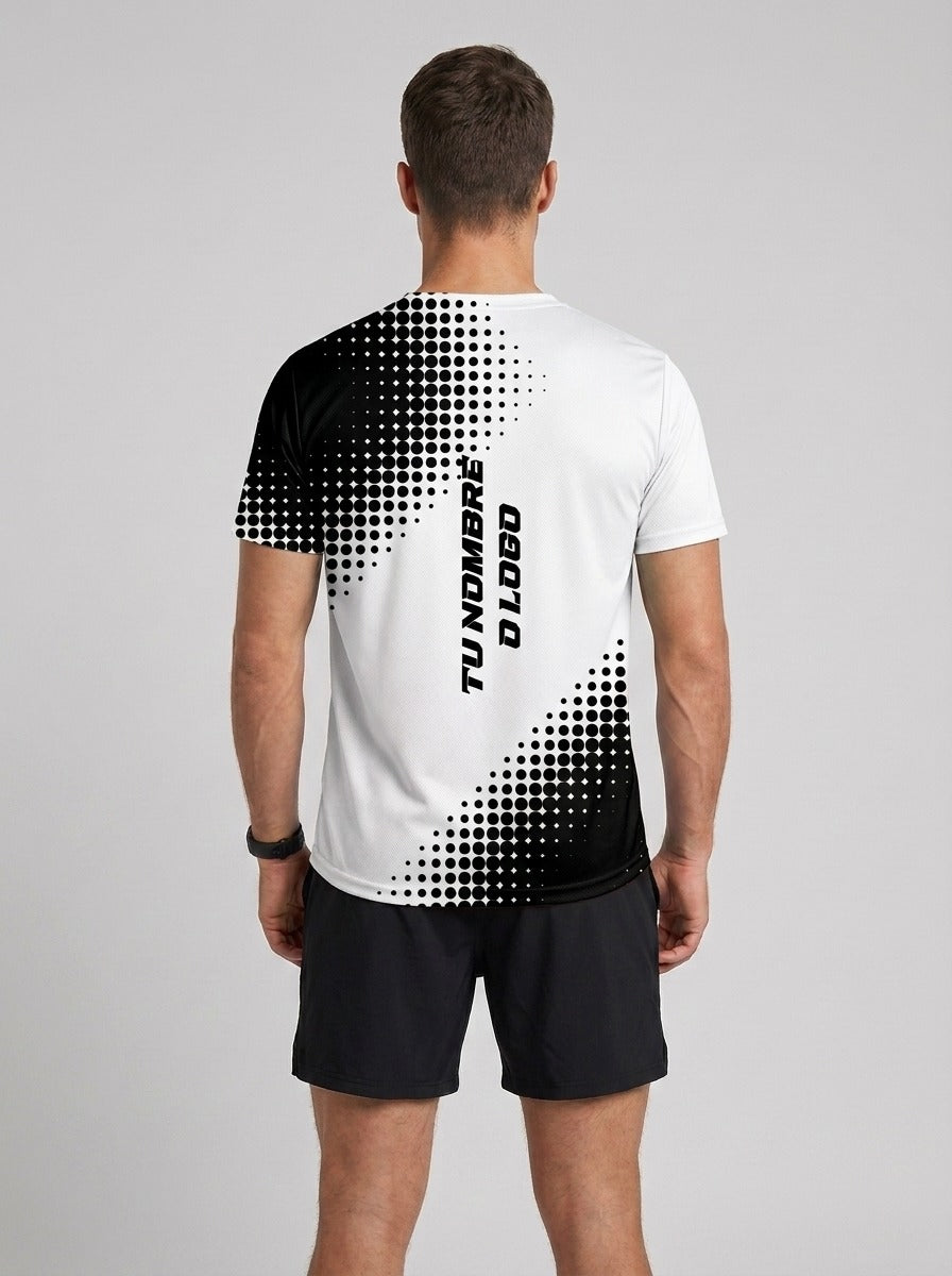 Playera deportiva de mujer — PLAYERA MANGA CORTA KINESTESIA BLANCA DEGRADADO NE — Kinestesia. Activewear premium.