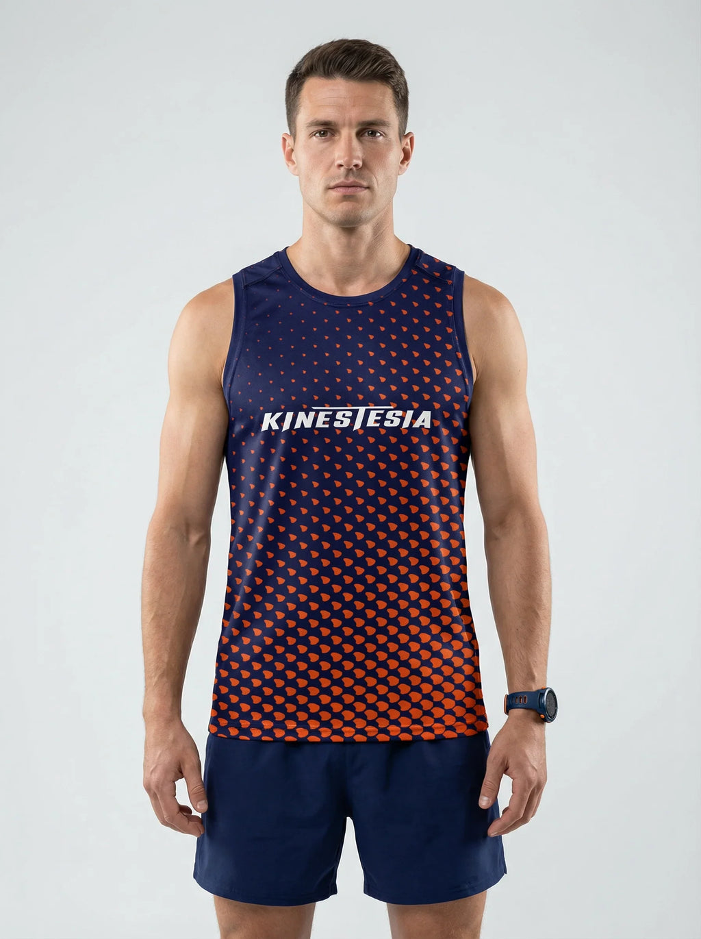 PLAYERA TANK HOMBRE SIN MANGAS NARANJA AZUL MIXED ESTAMPADO