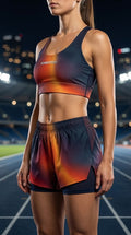SET CONJUNTO TOP Y SHORT DEPORTIVO MUJER NEGRO NARANJA DEGRADADO