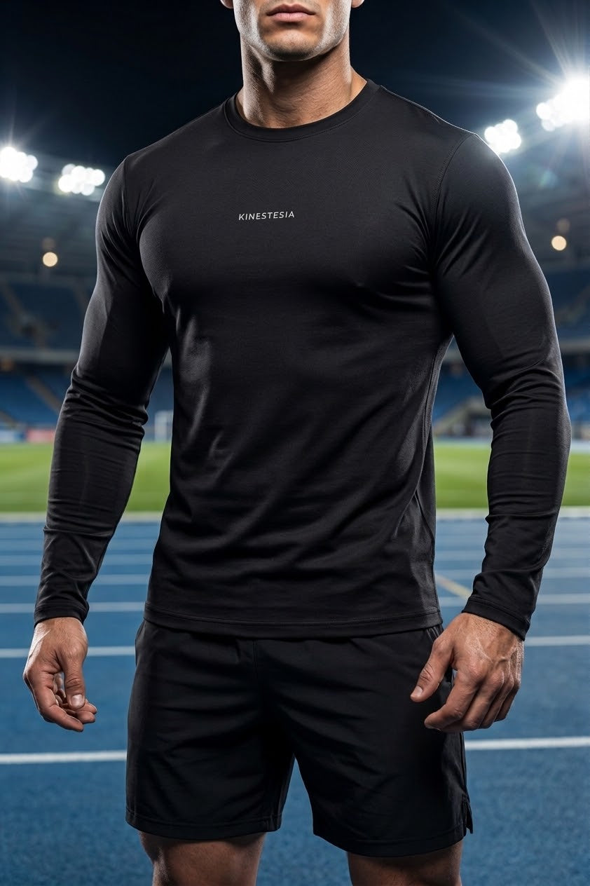 PLAYERA MANGA LARGA NEGRA PARA HOMBRE KINESTESIA