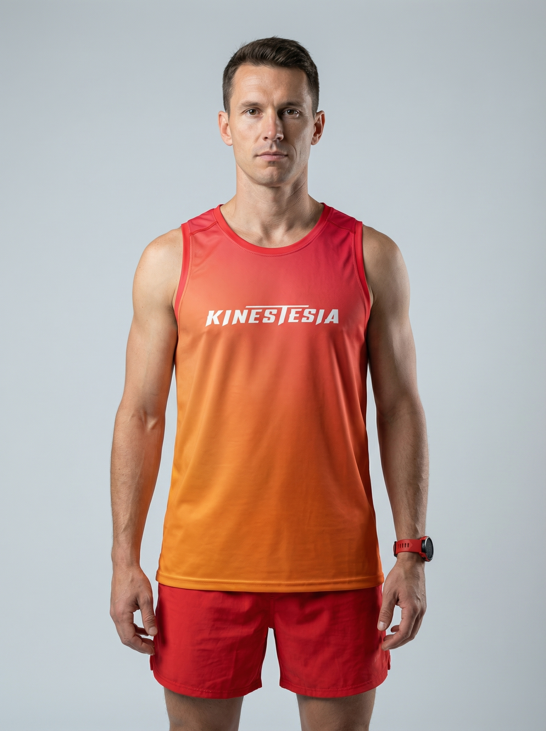 Playera deportiva KINESTESIA — PLAYERA TANK HOMBRE SIN MANGAS ROJO NARANJA MIXED  | Ropa Deportiva México