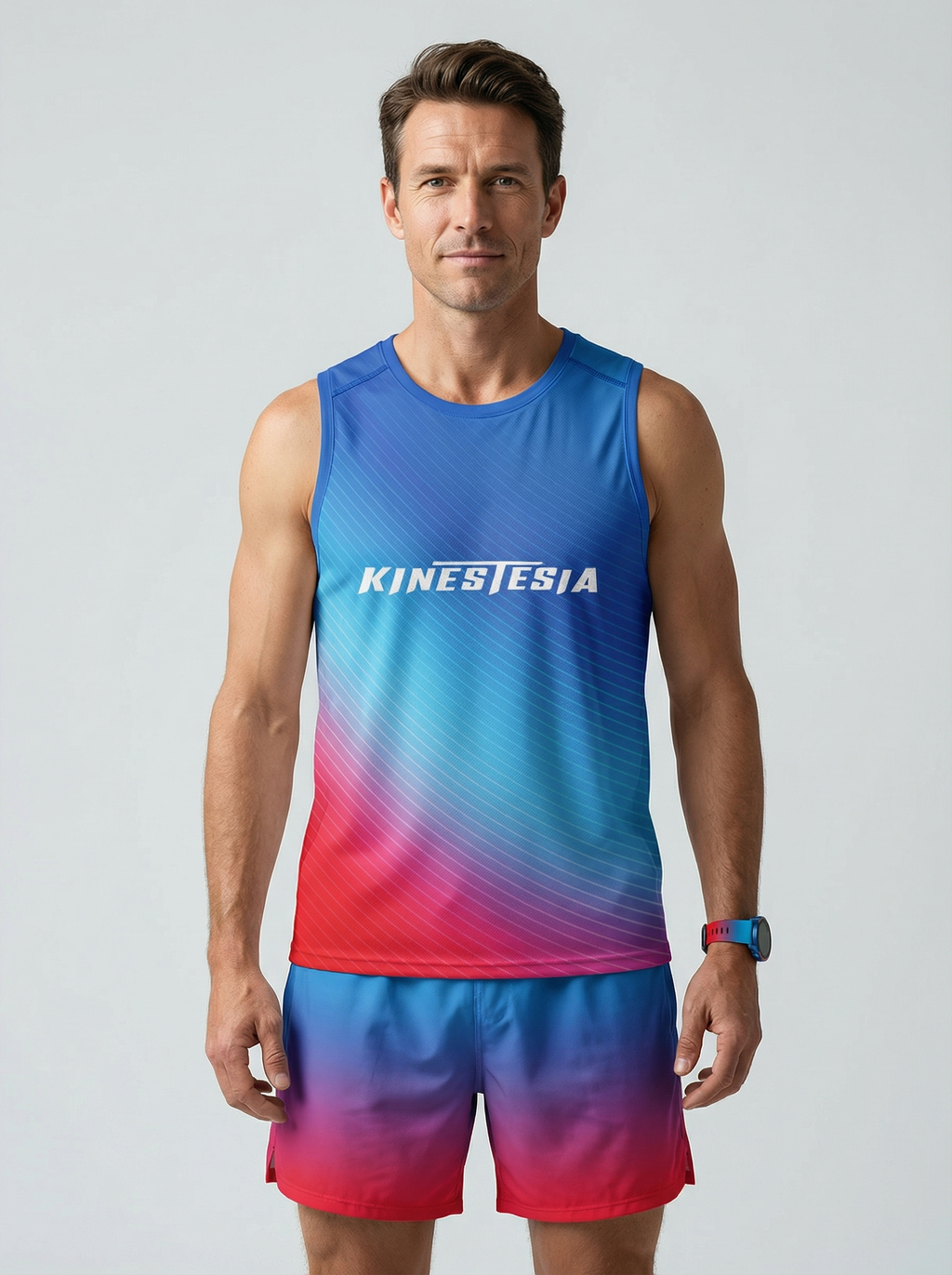 Playera deportiva KINESTESIA — PLAYERA TANK HOMBRE SIN MANGAS AZUL FUCSIA ROJO MI | Ropa Deportiva México