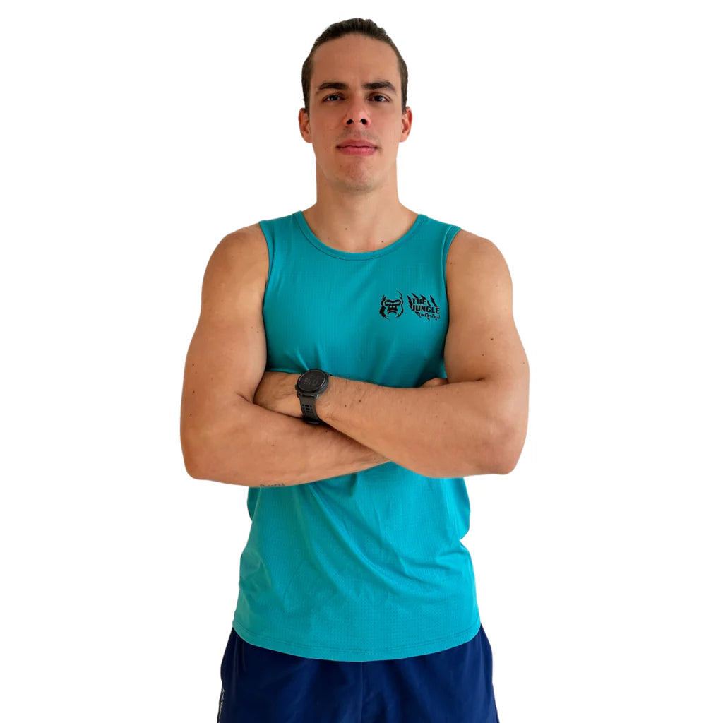 Playera tank top KINESTESIA — PLAYERA TANK SIN MANGAS AZUL OCEAN PARA HOMBRE | Ropa Deportiva México