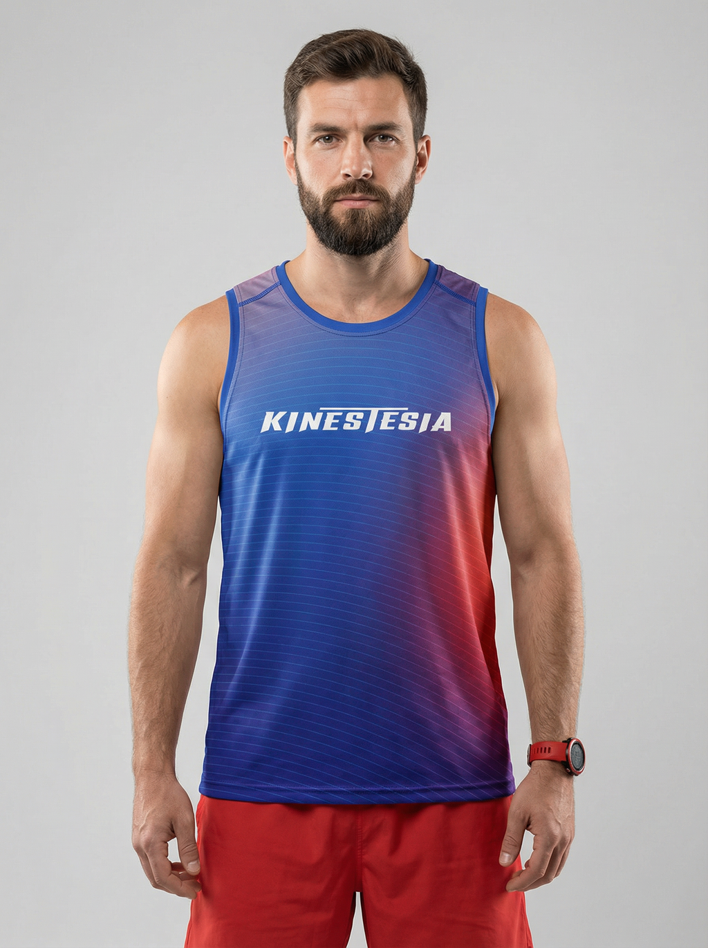 Playera deportiva KINESTESIA — PLAYERA TANK HOMBRE SIN MANGAS AZUL ROJO MIXED DEG | Ropa Deportiva México