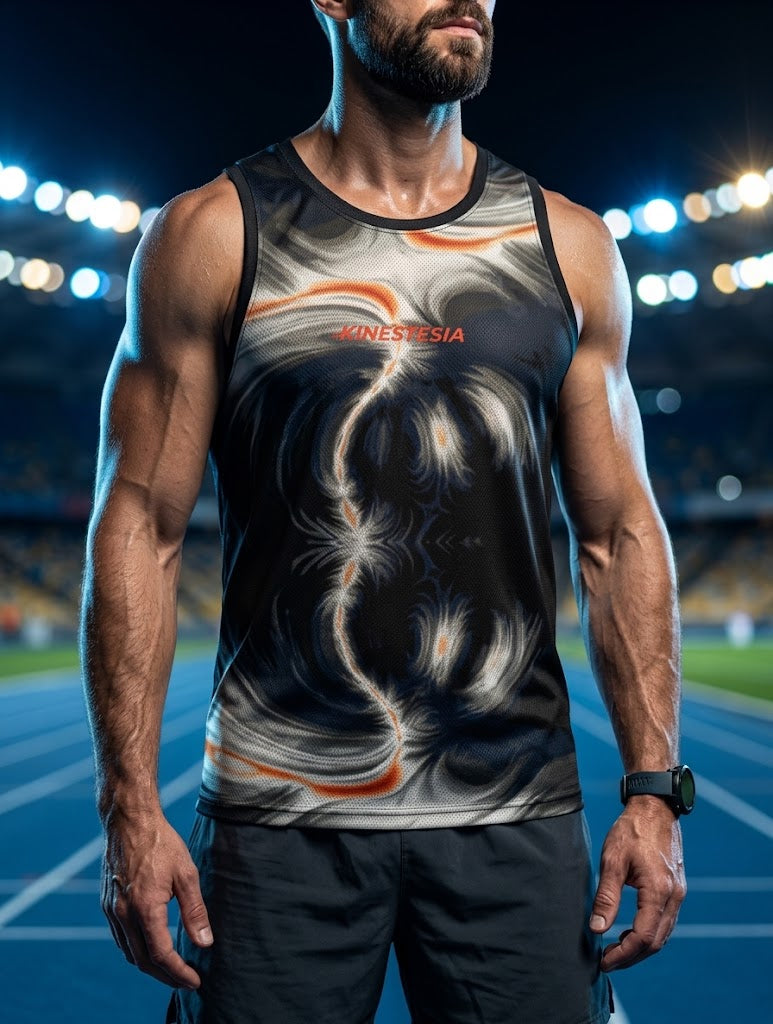 PLAYERA TANK HOMBRE SIN MANGAS ONDAS DEGRADADAS NEGRAS BEIGE