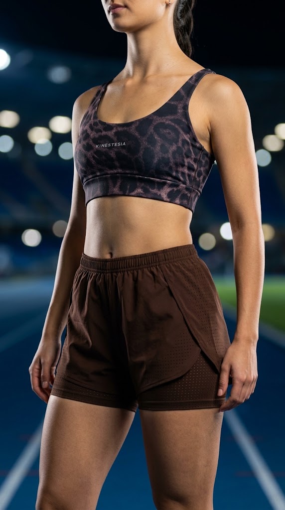 SET CONJUNTO TOP Y SHORT DEPORTIVO MUJER CAFE MOTEADO