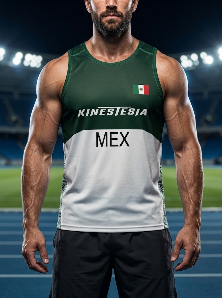 PLAYERA TANK HOMBRE SIN MANGAS VERDE Y BLANCO MEXICO